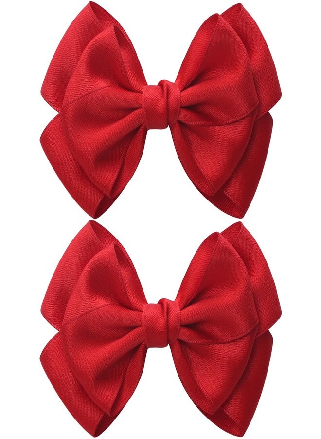 Zolyco 4.5 Inches Double Hair Bows for Women Girls Thick Ribbon Boutique Alligator Clips Hair Accessories for Older Kids Children Young Girls 2 Pcs (Red) - Image 1